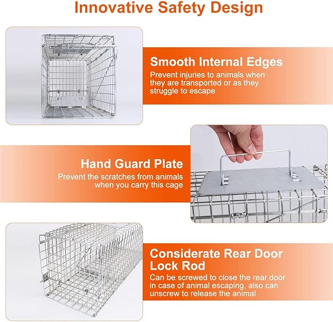 23.3 Live Animal Cage TrapCollapsible Galvanized Wire with Pedal TriggersIndoors/Outdoors Humane Cat Trap for Stray CatsSquirrelRaccoonsMouseGroundhogs FoxesArmadillos