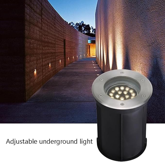 Outdoor Recessed Ground Light Adjustable Underground Light Embedded LED Spotlight IP65 Waterproof AC85-265V Garden Buried Lights for Driveway Deck Step Round Landscape Lamp