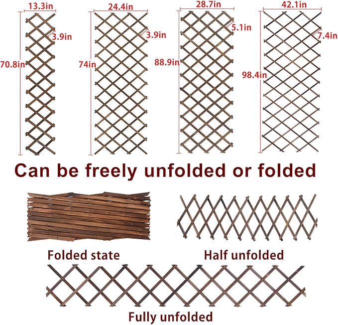 Hanging Plant Trellis Wooden Trellis Lattice Wall Planter Expandable Planter Trellis Frame Trellis Fence Support for Outdoor Plant Hanging Pots Wall Decor Patio Garden (180x34cm/70.8x13.3in)