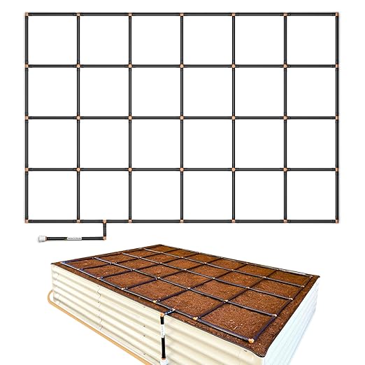 Garden Grid Watering System | Square Foot Gardening Grid &amp Irrigation in One | Pre-Assembled Watering Grid and Square Foot Garden Style Planting Template | USA-Made Quality | Size: 4x6 – Dims: 44