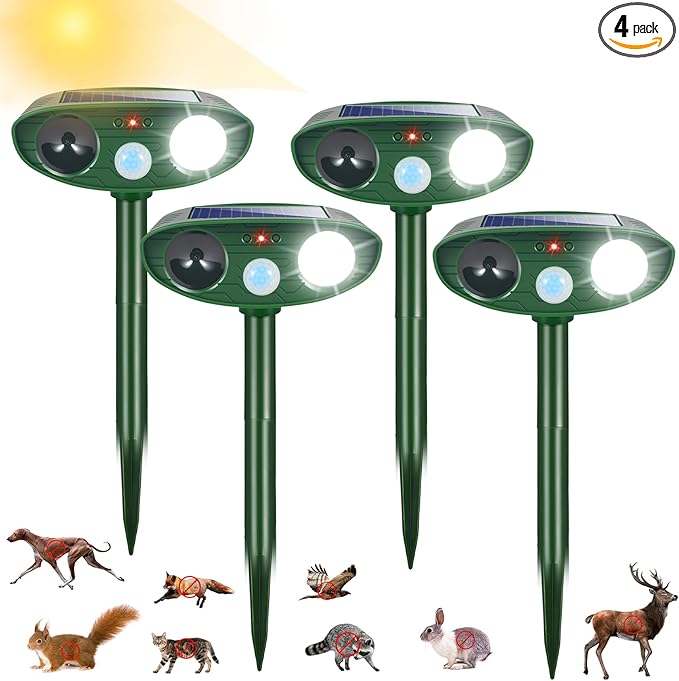 2026 Upgraded Cat Repellent Outdoor Ultrasonic with Strobe Light Deer Squirrel Skunk Repellent for YardMotion Activated Animal Deterrent Devices- Keep Dogs Raccoons Rabbits Away from Garden Farm