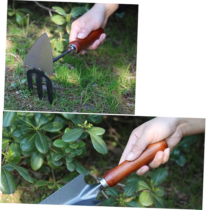 4pcs Thickened Mini Garden Tool Set Iron Spade with Handle for Planting Transplanting Weeding Lightweight Gardening Tools Combination for Gardeners