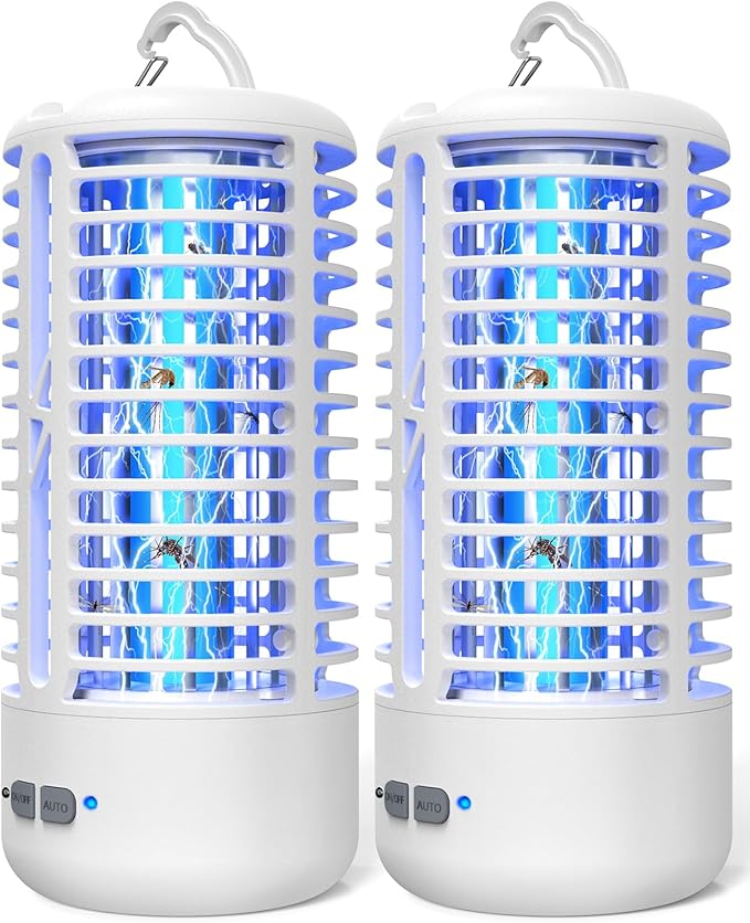 Rechargeable Bug Zapper（2 Pack） Portable Electric Mosquito Killer for Indoor &amp Outdoor Fly Trap for Camping Patio Garden Kitchen and Porch(White)
