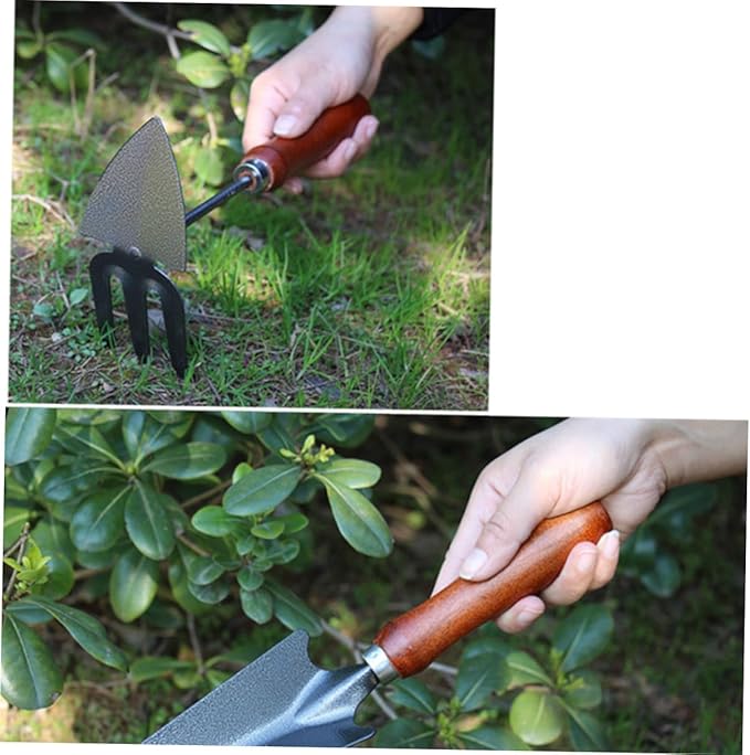 Toyvian 4pcs Mini Garden Tool Set with Stoving Varnish Shovel and Thickened Iron Spade Wooden Handle Planting Tools for Gardening and Potting