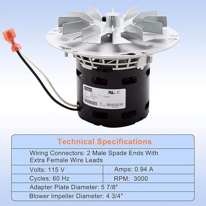 Criditpid Replacement PU-076002B Combustion Exhaust Blower Motor for Englander 25-PDVC 55-SHP10 25-PDV Pellet Stoves.