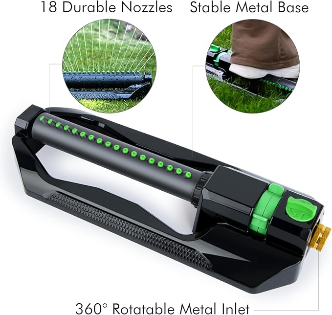 [2 Pack] RESTMO Heavy Duty Oscillating Sprinkler with Metal Base – Adjustable Flow Control Lawn Watering System Covers Up to 3600 Sq. Ft. for Garden Yard