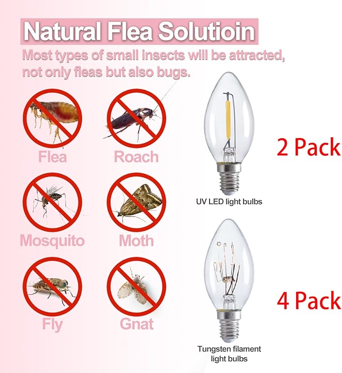 Flea Traps for Inside Your Home 2 Packs Flea Trap with Light for Indoor Bed Bug Flea Killer Pest Control Non Toxic &amp Harmless Friendly to Pets &amp Kids with 6 Sticky Refills and 6 Lightbulb