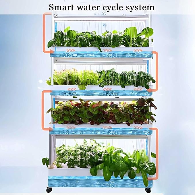 Hydroponics Tower 48/64 Hole Garden Hydroponic Growing System with LED Grow Light Planting Spaces PVC Vegetables Aeroponics Grow Kit for Herbs Fruits and Vegetables48hole