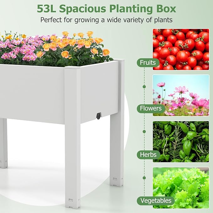 Raised Garden Bed Outdoor Elevated Planter Boxes with Legs &amp Water Level Indicator Garden Box Self-Watering Raised Beds for Gardening Balcony &amp Deck (Greyish-White)