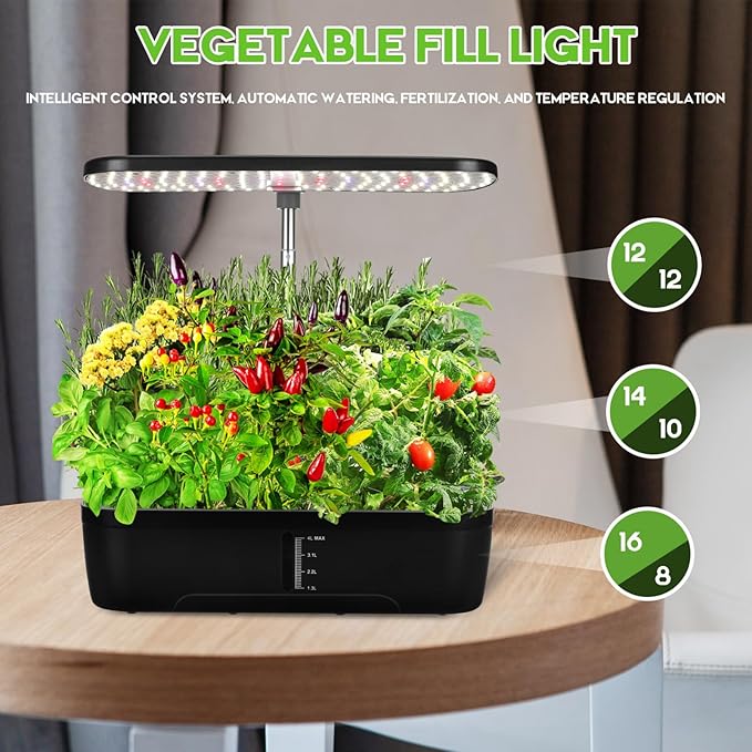 Indoor Herb Garden Kit Hydroponic Plant Growing System with 12 Pots Led Grow Lights for Germination Perfect for Home Small Apartment