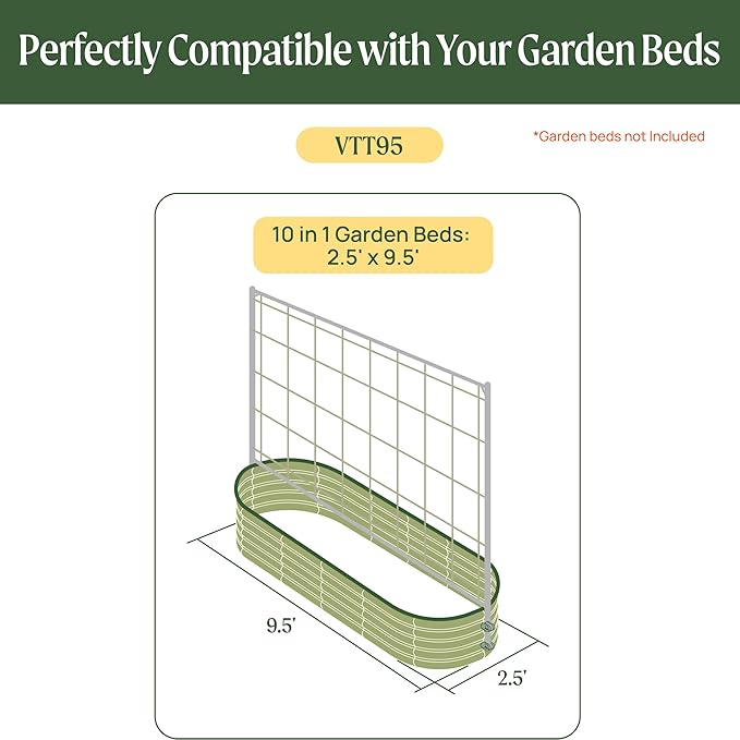 Vego Garden 9.5ft Long Tomato Metal Frame Trellis Garden Trellis for Climbing Plants Like Cucumber Beans Tomatoes &amp Vines (Garden Beds Not Included)