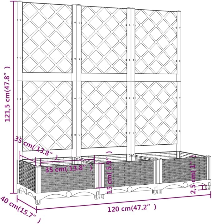 vidaXL Garden Planter with Trellis Brown 47.2x15.7x47.8 Weather- PP for Balcony/Terrace/Garden Entries
