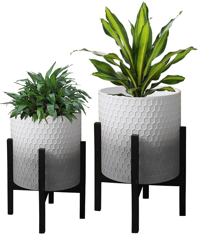 10 &amp 12 Inches Planters with Metal Sand for Indoor Plants Set of 2Decorative Plant Pots with Holder Outdoor Flower Pots with Legs Modern Garden Pot with Drainage Holes for Snake Plant House pl