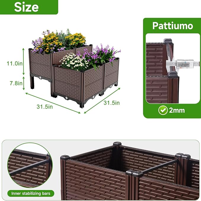31.5X31.5X11 Raised Garden Beds Outdoor Heat And Frost Resistance Planters Herbs Garden Box With Drain Outlet Polypropylene Planter Boxes Outdoor For Vegetables And Flowers 440lbs Capacity