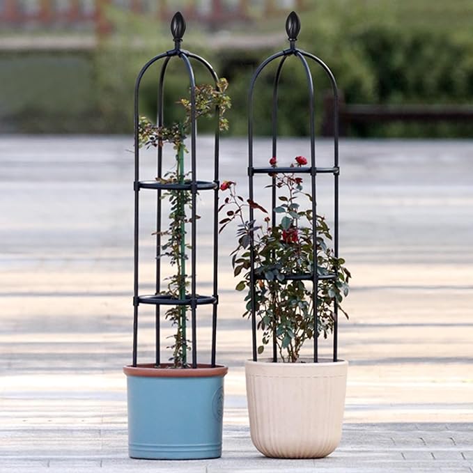 2 Pack 5Ft Tall Garden Obelisk Trellis for Climbing Plants Outdoor Plant Trellis Garden Tower Trellis for Potted Plant Climbing Flowers Vegetable Cucumber Trellis