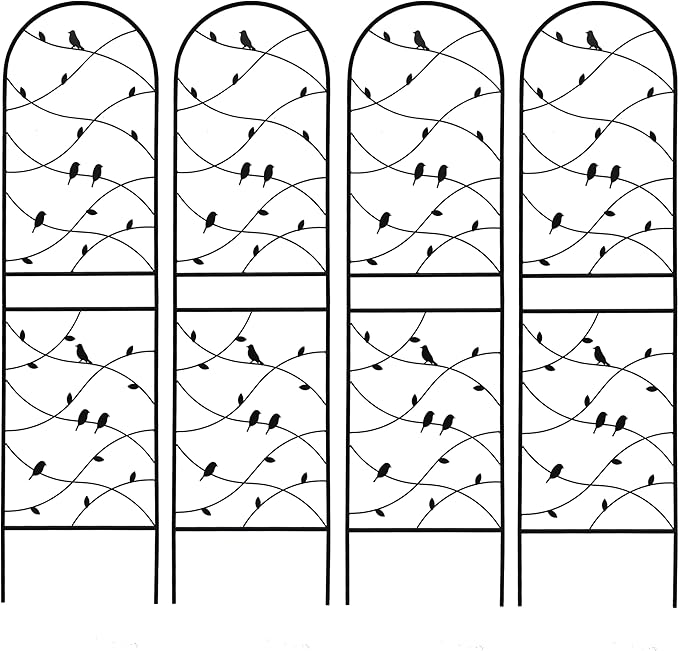 Metal Garden Trellis Rustproof Trellis for Climbing Plants Outdoor Flower Support Bird Deco (Black-4 Pack 71x19.7)