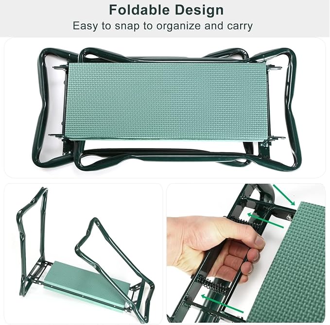 Foldable Garden Kneeler Seat w/ Kneeling Soft Cushion Pad Tools Pouch Portable Gardener Kneeling Bench Stool