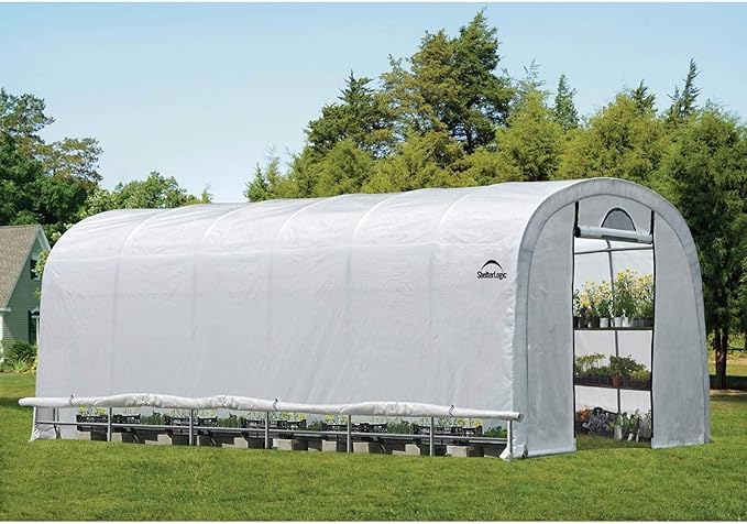 ShelterLogic 12' x 24' x 8' GrowIT Greenhouse Walk-Thru Access Round Roof Style Outdoor Backyard Garden Heavy Duty Plant Shelter