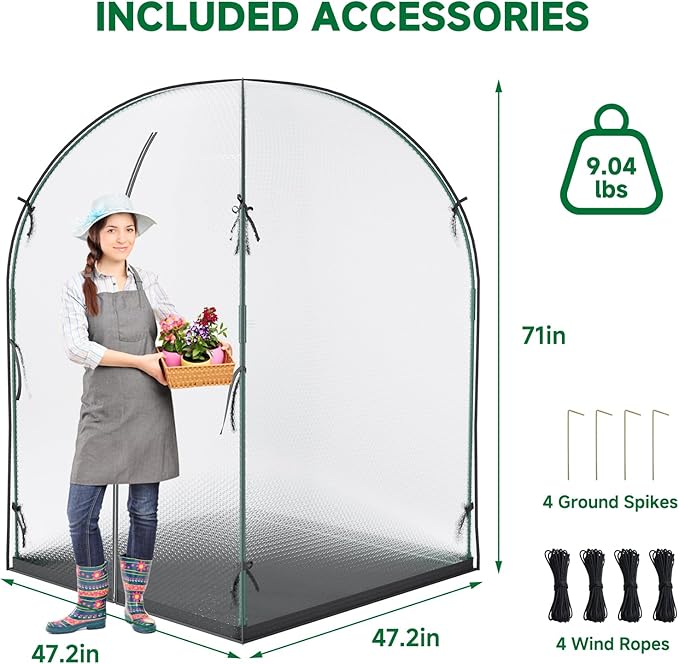 Portable Greenhouse for Outdoors Green House Tent with Thick Bubble Film Cover Ground Mat Zippered Door Walk-in Mini Green House Kit for Outside 47.2x47.2x71 Inch