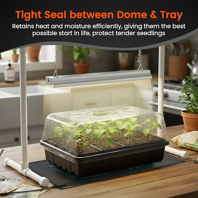 SOLIGT [Thick Plastic] 3-Set Strong Seed Starter Trays with 5 Humidity Domes for Seed Starting Germination Seedling Propagation &amp Plant Growing Holds 144 Cells in Total
