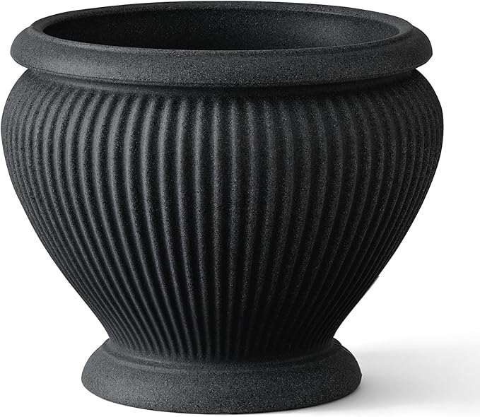 ARBORA 18 Cannes Urn Polyresin Indoor and Outdoor Planter with Classic Black Finish - Durable Weatherproof Lightweight Large Plant Pot for Patio Garden Deck Entryway