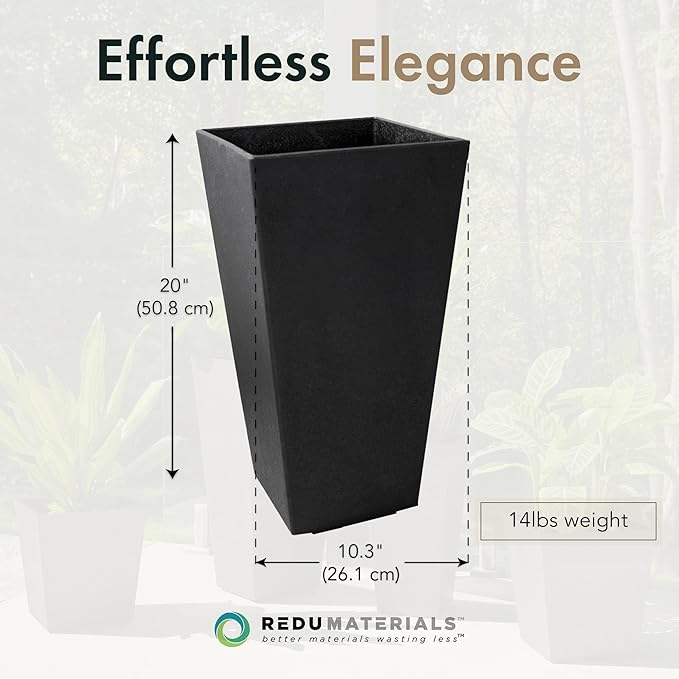 Tierra Verde 2-Pack Indoor &amp Outdoor Self-Watering Square Planters Medium Sonata Black - Planter Containers for Plants and Flowers - Gardening and Landscaping Accessories