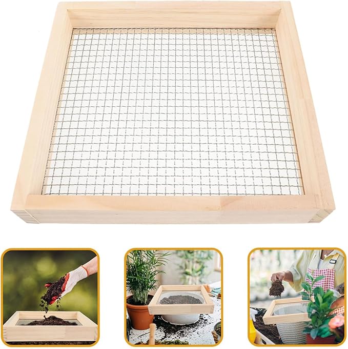 Wood Garden Sieve Soil Tool Gardening Soil Sifter Dirt Mesh Portable Garden Tools for Plant Bonsai Stone Sifting Sand Sand Sieve Strainer