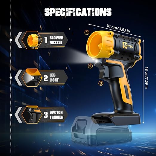 ohyes Air Duster 380W Brushless High-Speed Motor 100000RPM Fit for DeWALT 20v Max Battery Variable Speed Turbo Jet Fan for Jobsite &amp Workshop(Battery not Included)