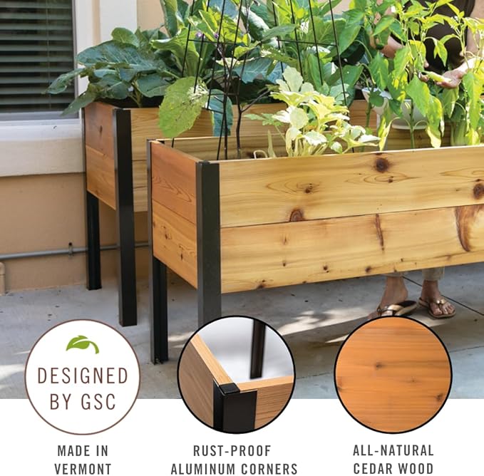 Gardener's Supply Company Raised Garden Bed Elevated Cedar Planter Box | 2' x 8' Self-Watering Standing Garden for Outdoor Plant Vegetables &amp Flower Gardening Perfect for Patio Deck &amp Yard