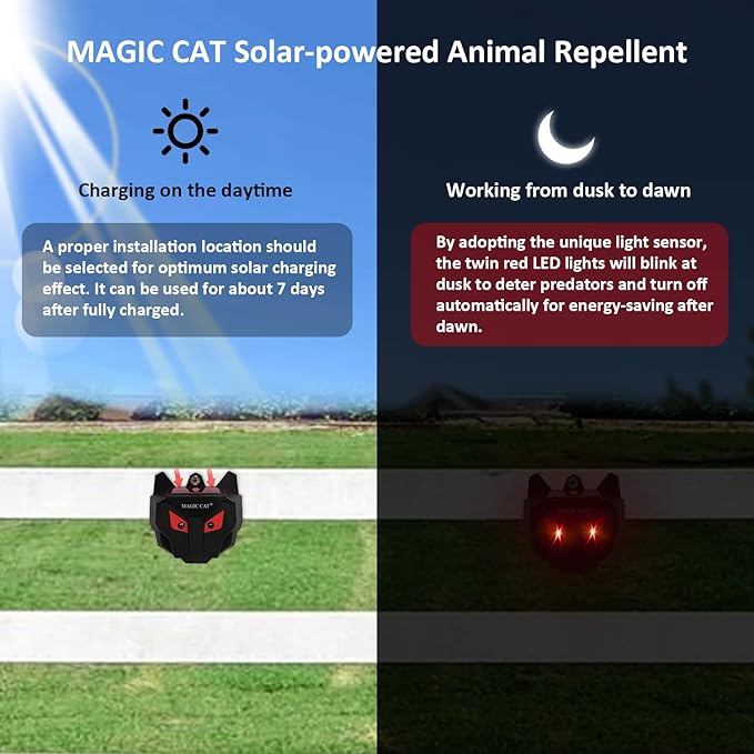 MAGIC CAT Solar Animal Repellent Wild Animal Predator Red Eyes LED Blinking Lights Waterproof Nocturnal Animal Repeller to Keep Skunk Deer Coyote Raccoon Away from Garden Yard Farm Chicken Coop