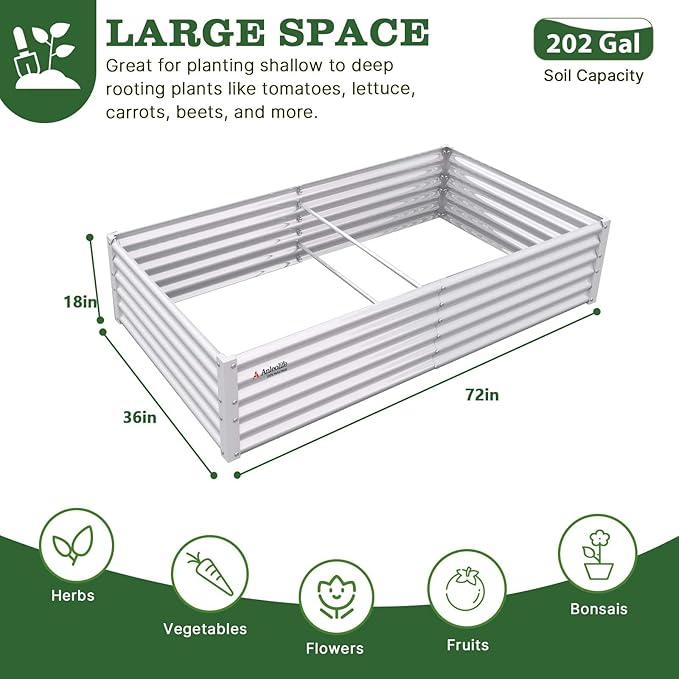 A ANLEOLIFE 6X3X1.5 ft Galvanized Raised Garden Beds Outdoor Rectangular Metal Planter Box for Planting Vegetables Flowers Herb Anti-Rust &amp Easy-Setup Antique White