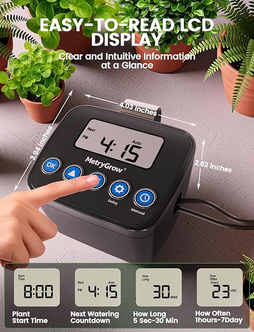 Automatic Watering System for Potted Plants Drip Irrigation Kit System Plant Self Watering Devices for Office Patio Greenhouse GrowTent with Programmable Water Timer（Black