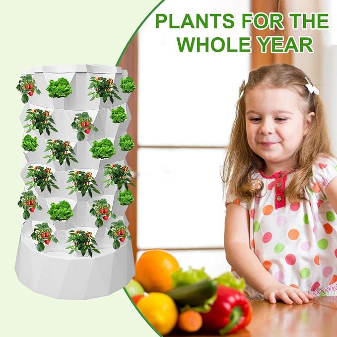 Tower Garden Hydroponics Growing System48-Plants Indoor Vertical Tower Garden System KitIndoor GardenIncluding Smart PlugWater PumpVertical Hydroponic Tower for Gardening LoverWhite