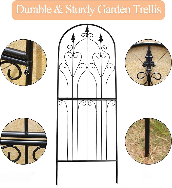 SCENDOR Metal Trellis 86.6 H x 29.5 W Tall Powder-Coated Black Garden Trellis Wrought Iron Heavy Scroll Metal Decoration Lawn Patio for Rose Clematis Ivy Weather Resistant Garden Addition