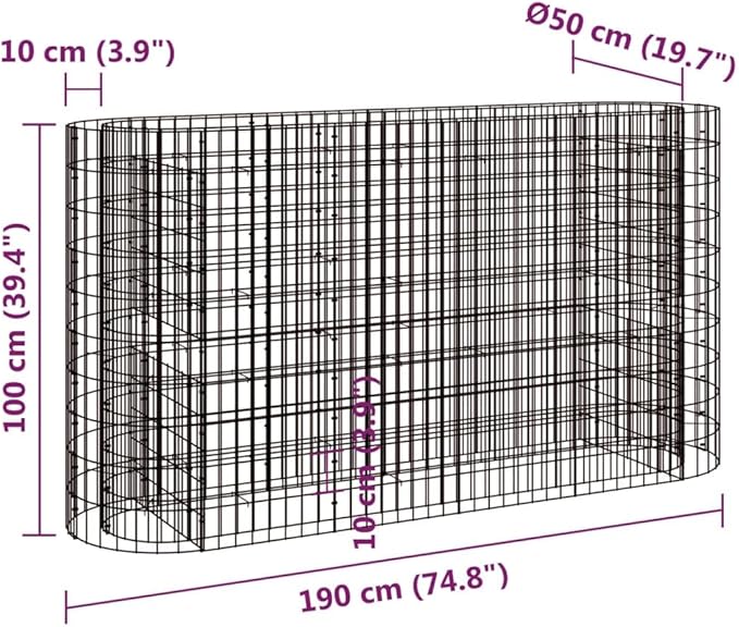 Gabion Raised Bed Galvanized Iron 74.8x19.7x39.4 Flower Garden Raised Planter Box Outdoor Elevated Garden Bed for Patio Garden and Landscaping