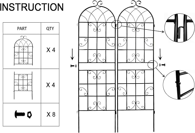 2 Pack Metal Garden Trellis 71 x 19.7 Rustproof Trellis for Climbing Plants Outdoor Flower Support Black