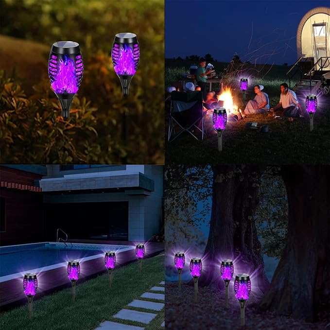 Solar Lights Outdoor Decorations Upgraded Purple Flickering Flame Waterproof Halloween Torch Lights Tiki Torches for Outside Patio Pathway Decor 6 Pack (8)