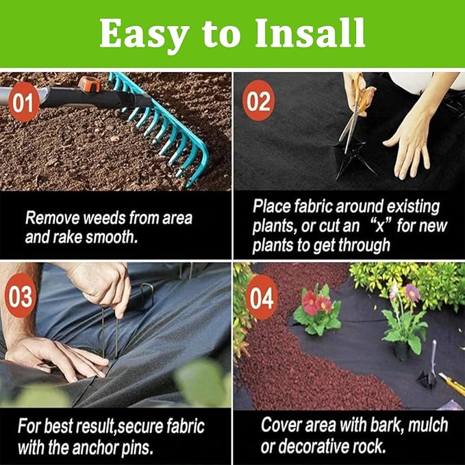 YUEWO 5oz Premium Garden Weed Barrier Landscape Fabric Durable Heavy Duty Ground Cover Garden Cloth Weed Block Gardening Mat with Various Sizes Black