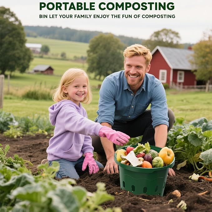 2-Pack InGround Compost Bin for Garden Beds 8L Worm Composter Farm for Faster Composting Worm Composter Kit with Aeration Animal-Proof Lid for Beginners (9.5x9.5x10.8Inch) (2 Green)