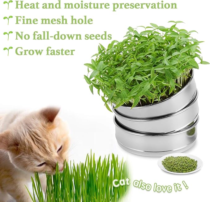 SOLIGT Stackable Stainless Steel Seed Sprouting Kit 2-Tier Mesh Sprouting Trays 1 Base and 1 Cover Lid
