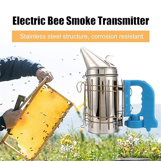 Electric Bee Smoker Stainless Steel Beekeeping Tool with Heat Cover Micro-USB Rechargeable 4 AA Battery Powered