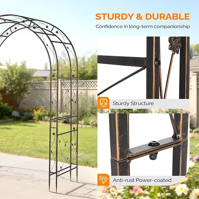 VINGLI Garden Arbor Arch for Wedding Ceremony Party Christmas Garden Decor Steel Garden Trellis for Plant Climbing Pergola for Garden Backyard Lawn (Arch Top Bronze)