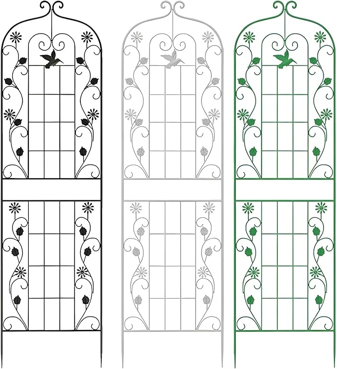 6.1x1.6ft Wrought Iron Metal Garden Trellis for Climbing Plants Indoor/Outdoor Rust Proof Potted Plant Support Weather-Proof Cucumber Fence(Black1pcs X 50X185cm)