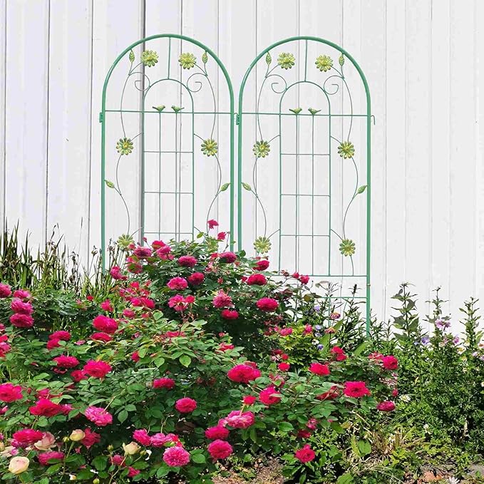 2-Pack Metal Garden Trellis for Climbing Plants Outdoor Flower Support Decorative Outdoor Trellis Green Green