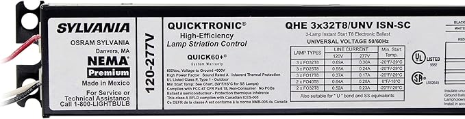 SYLVANIA Osram 49855 QHE3X32T8/UNV ISN-SC Quicktronic T8 Electronic Ballast Nema Premium High-Efficiency Universal Voltage