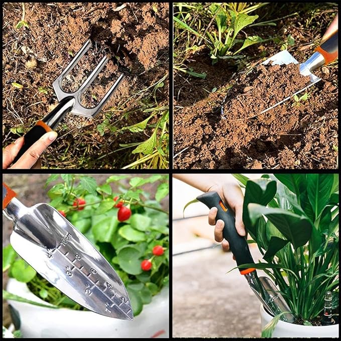 SagaSave 3 Sizes Optional Aluminum Garden Tool Set Heavy Duty Hand Garden Tools Kit Ideal for Outdoor Garden Hand Tools Women and Men(3X Garden Tools)