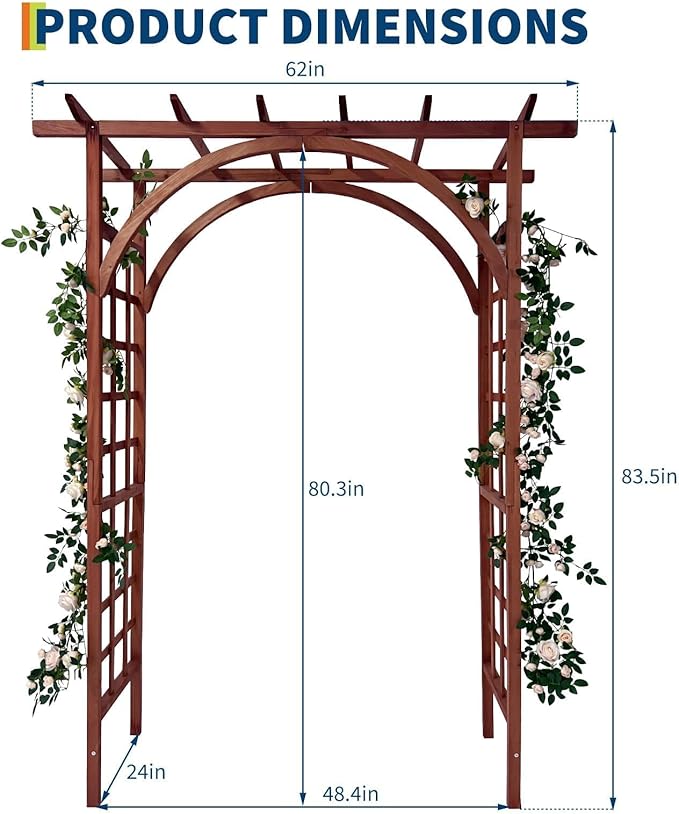 85 Wooden Garden Arbor Arch 7 ft Wood Garden Trellis with Arched and Flat Top Outdoor Walkway Arbor Stand for Plant Climbing Wedding Ceremony Decoration Pergola Patio Lawn Backyard Party