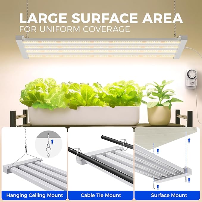 Barrina TX-L63 3FT Grow Lights for Indoor Plant 252W (4 x 63W) 4 LED Panels Wider Coverage Full Spectrum High PPFD Mechanical Timer Linkable Hanging Plant Light for Indoor Seeding 4 Packs