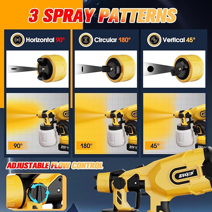 Cordless Paint Sprayer Gun with Battery 2 X 4000mAh Handheld Electric Paint Gun with 5 Copper Nozzles 1200ML Containers Paint Sprayer for House Painting Furniture Cabinets Fence Wall
