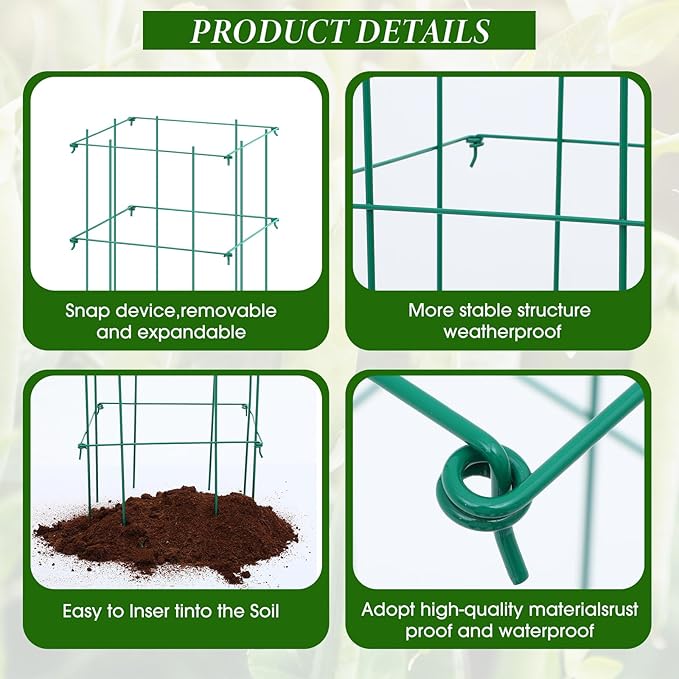 Dandat 8 Pack Green Expandable Garden Trellis for Climbing Plants Outdoor 11.9 W x 35.5 H Plant Support Large Sturdy Steel Pea Trellis for Cucumbers Peas Tomatoes and Other Vining Crops